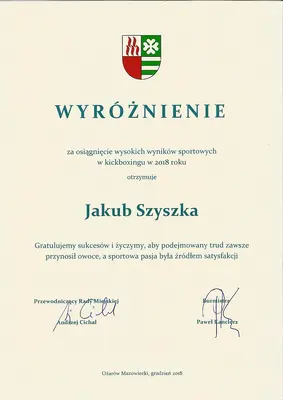 Dyplom OSKB 2018 - Wyroznienie jakub szyszka 2018