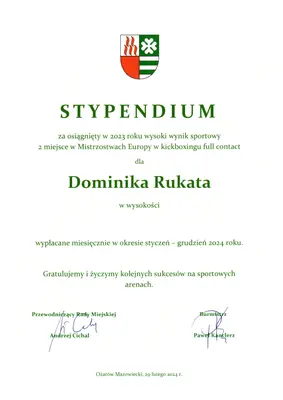 Dyplom OSKB 2024 - Dominik rukat stypendium 2024