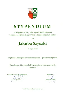 Dyplom OSKB 2024 - Jakub szyszka stypendium 2024