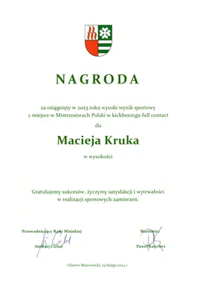 Dyplom OSKB 2024 - Maciej kruk nagroda 2024