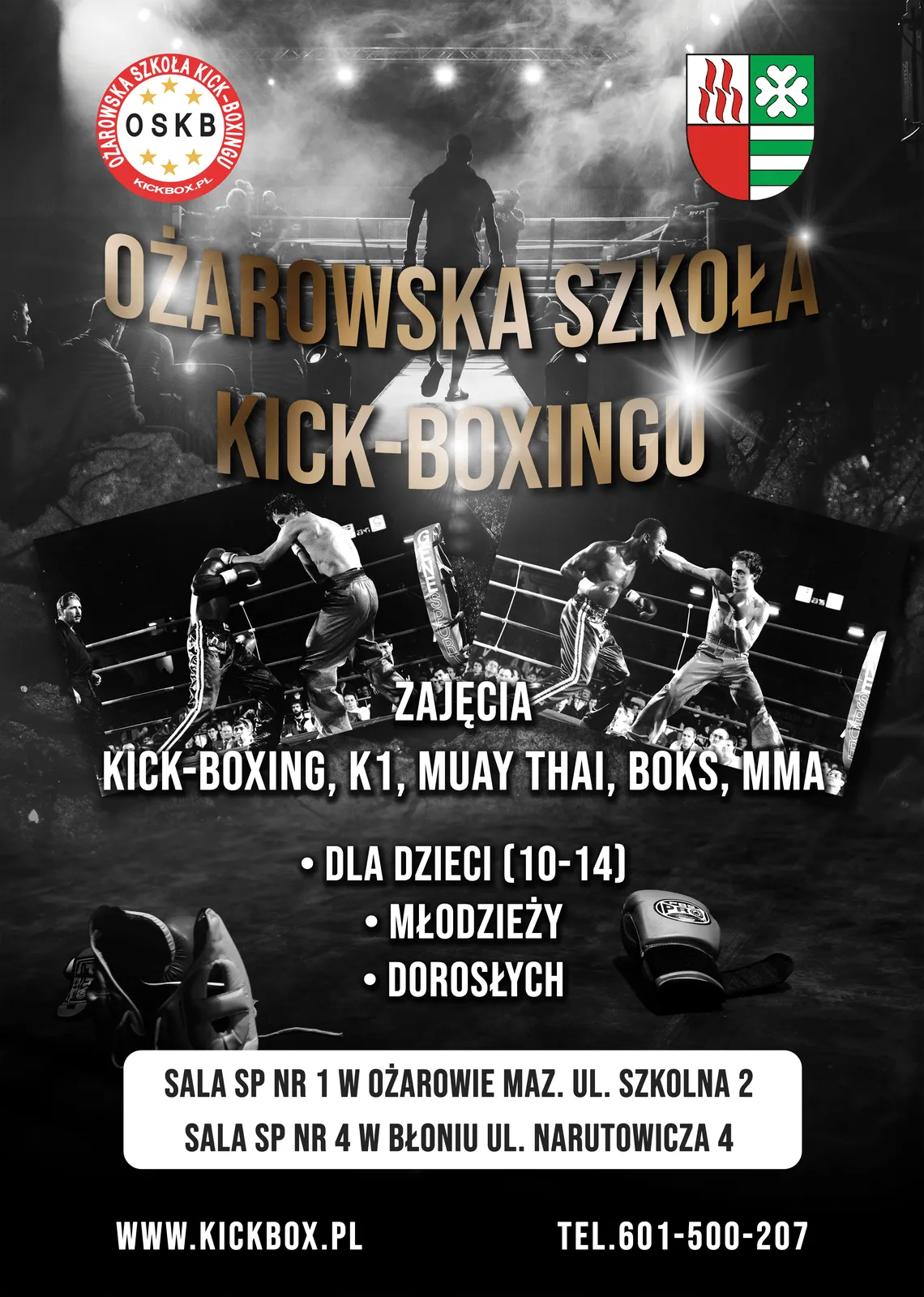 Plakat naboru do Ożarowskiej Szkoły Kickboxingu